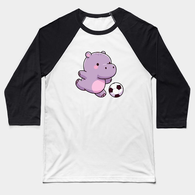 cute hippo play soccer ball Baseball T-Shirt by fikriamrullah